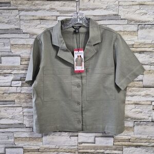 ​Buffalo David Bitton Blouse Women's M Sage Green Linen Blend Button Down Shirt